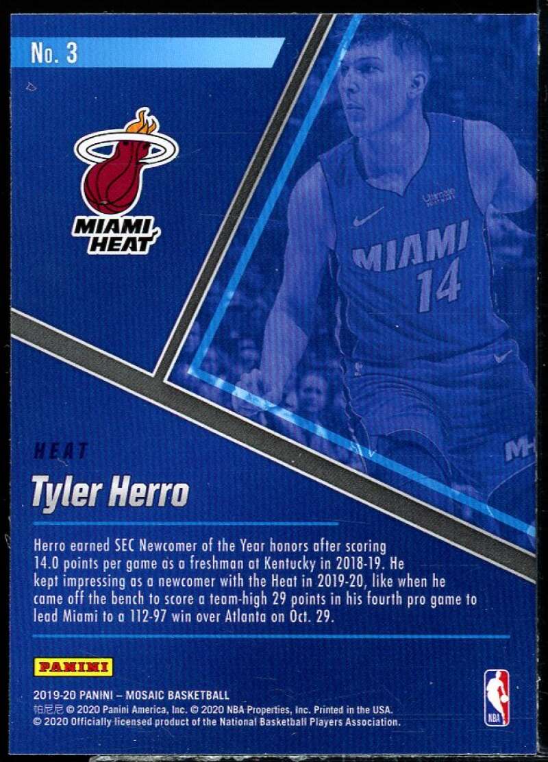 Tyler Herro Rookie Card 2019-20 Panini Mosaic Blue Chips #3 Image 2