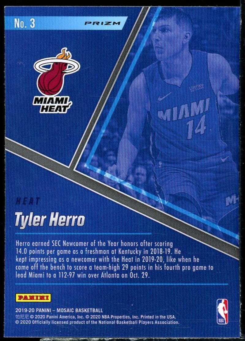 Tyler Herro Rookie Card 2020-21 Panini Mosaic Blue Chips Blue Prizm #3 Image 2