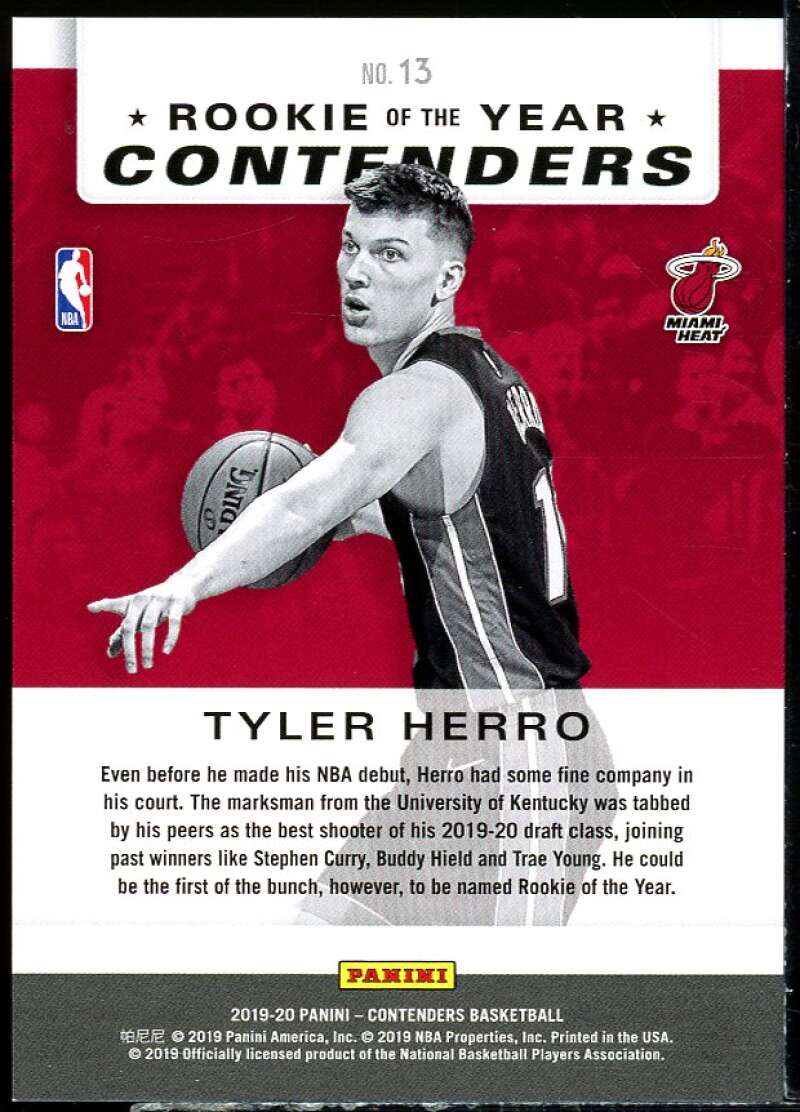 Tyler Herro Rookie Card 2019-20 Panini Contenders Rookie of the Year #13 Image 2