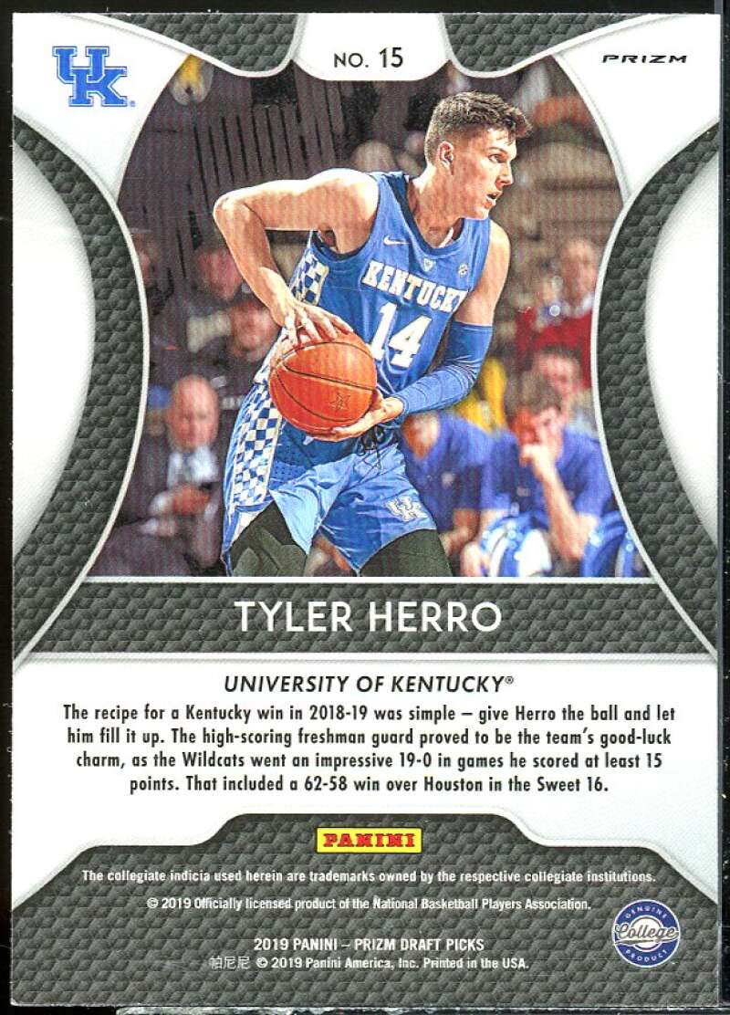 Tyler Herro Rookie Card 2019-20 Panini Prizm Draft Picks Prizms Silver #15 Image 2