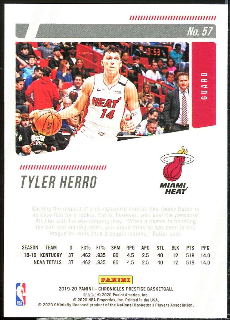 Tyler Herro Rookie Card 2019-20 Chronicles Prestige #57 Image 2