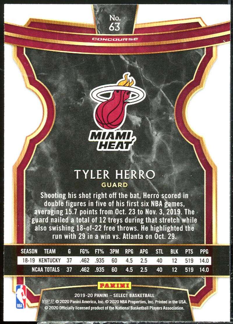 Tyler Herro Rookie Card 2019-20 Select #63 Image 2