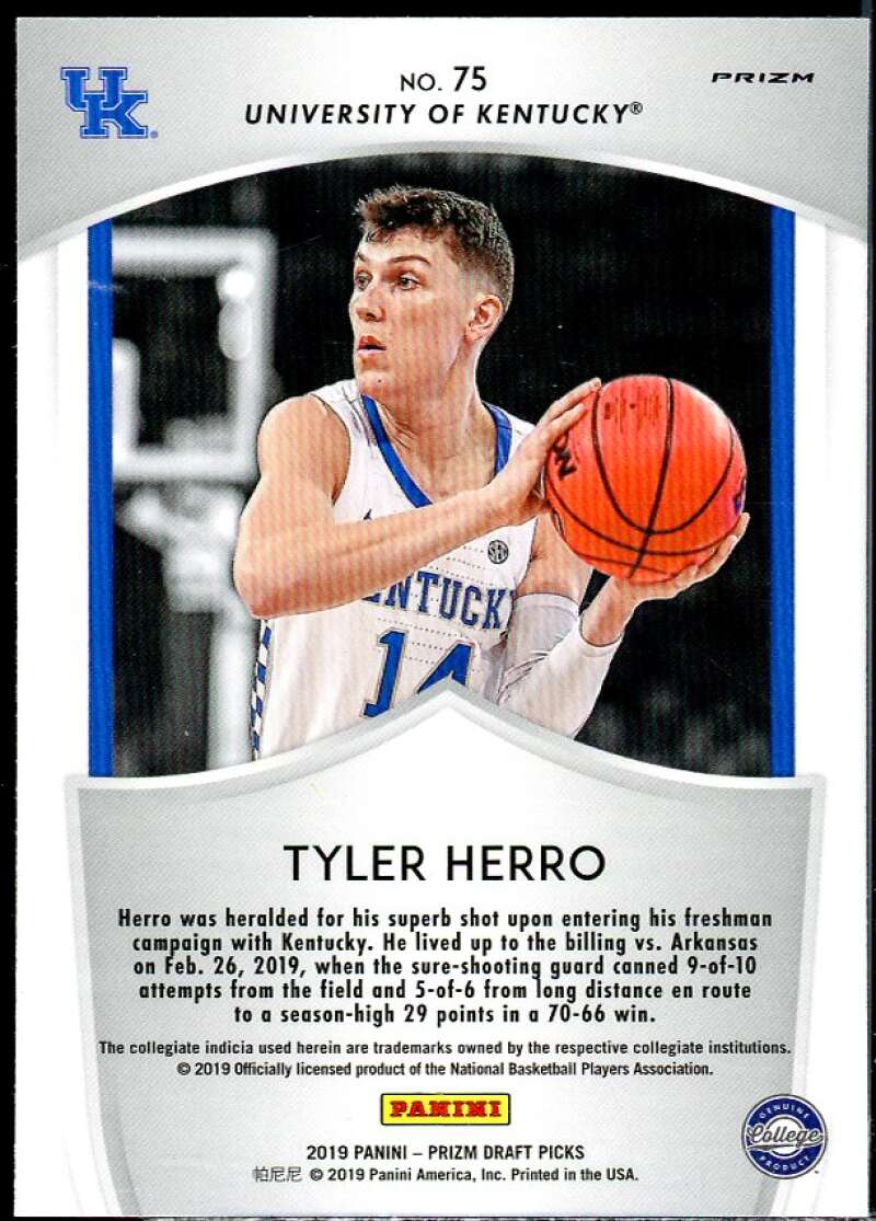 Tyler Herro Rookie Card 2019-20 Panini Prizm Draft Picks Prizms Silver #75 Image 2