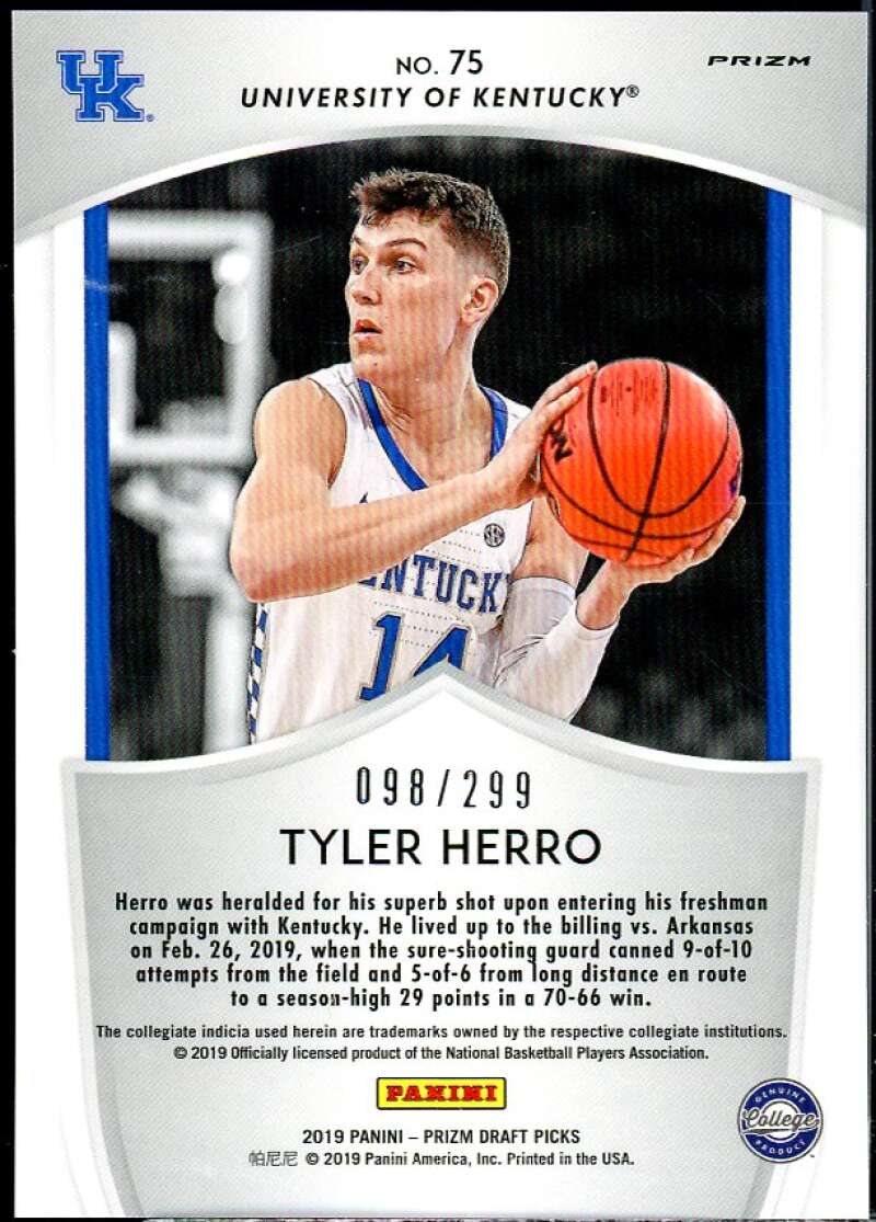 Tyler Herro Rookie Card 2019-20 Panini Prizm Draft Picks Prizms Blue Wave #75 Image 2