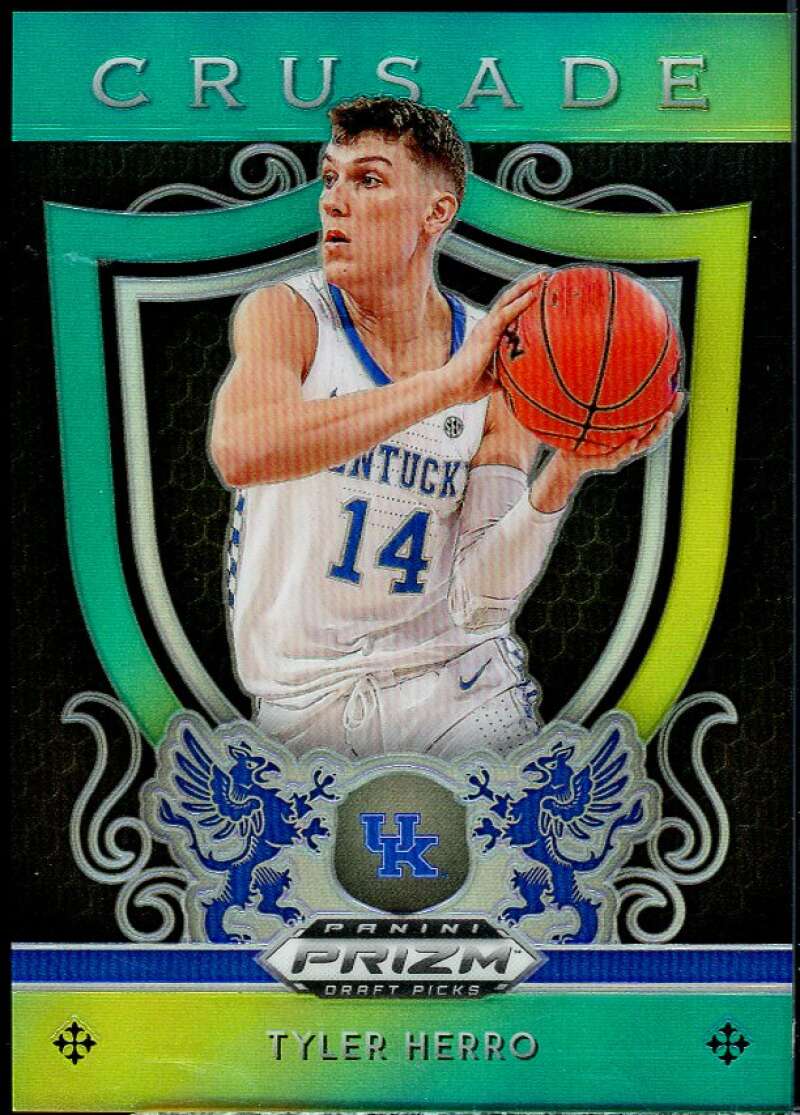 Tyler Herro Rookie 2019-20 Panini Prizm Draft Picks Prizms Green and Yellow #75 Image 1