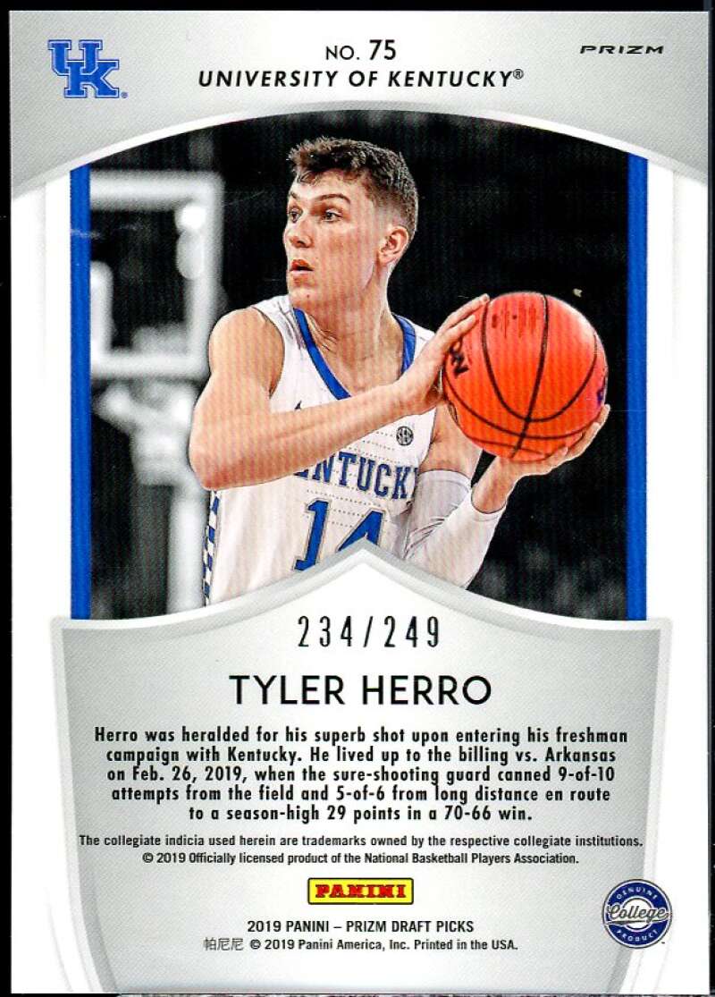 Tyler Herro Rookie 2019-20 Panini Prizm Draft Picks Prizms Green and Yellow #75 Image 2