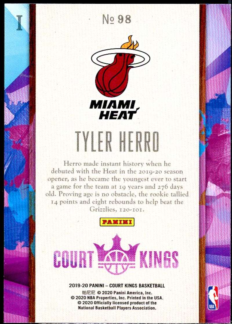 Tyler Herro Rookie Card 2019-20 Court Kings #98 Image 2