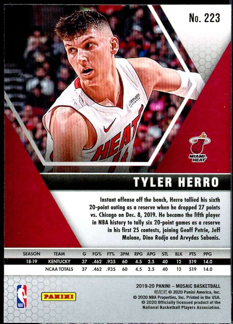 Tyler Herro Rookie Card 2019-20 Panini Mosaic #223 Image 2