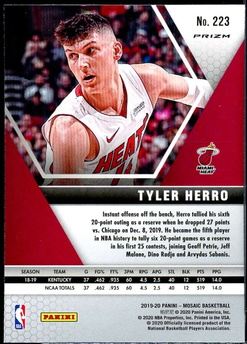 Tyler Herro Rookie Card 2019-20 Panini Mosaic Choice Red Green #223 Image 2