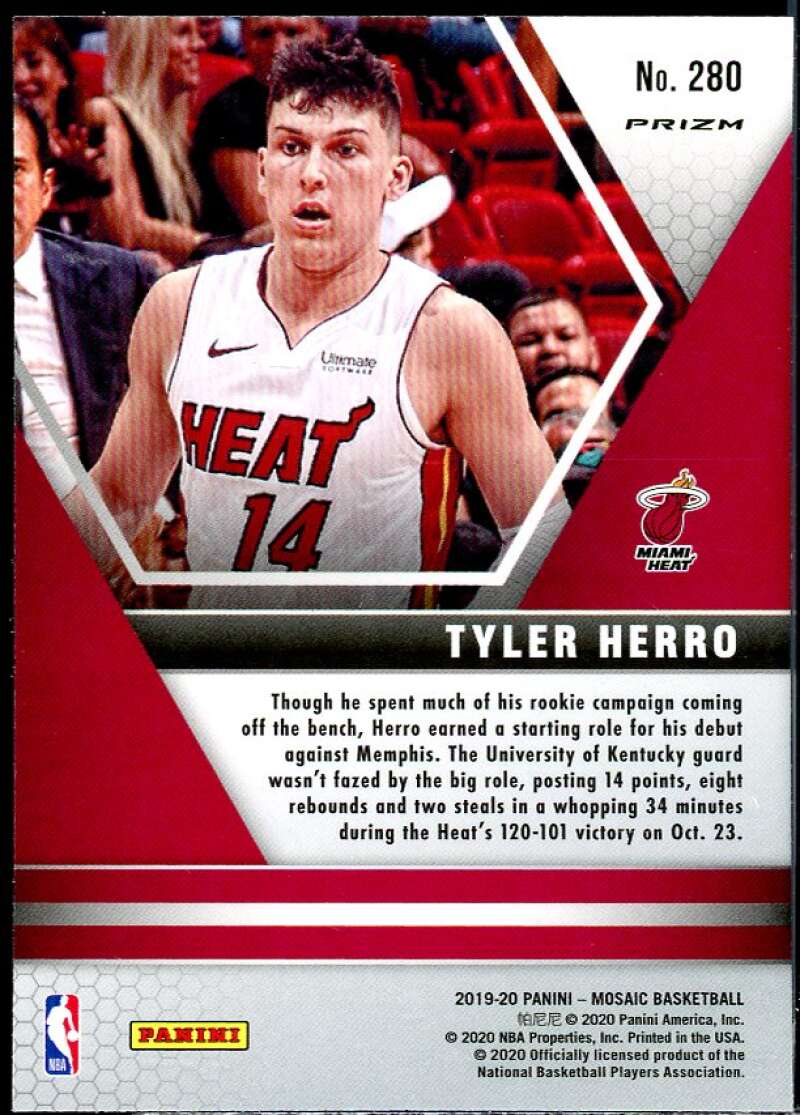 Tyler Herro Rookie Card 2019-20 Panini Mosaic Mosaic #280 Image 2