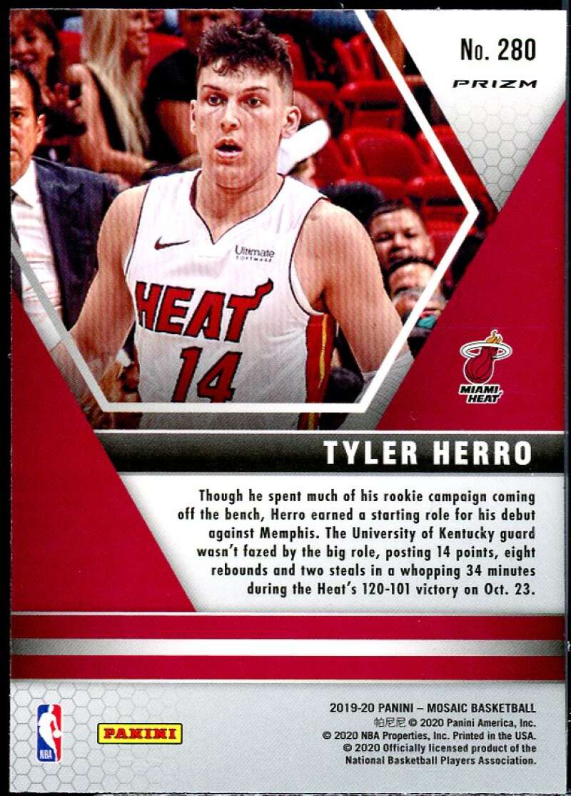 Tyler Herro Rookie Card 2019-20 Panini Mosaic Red #280 Image 2