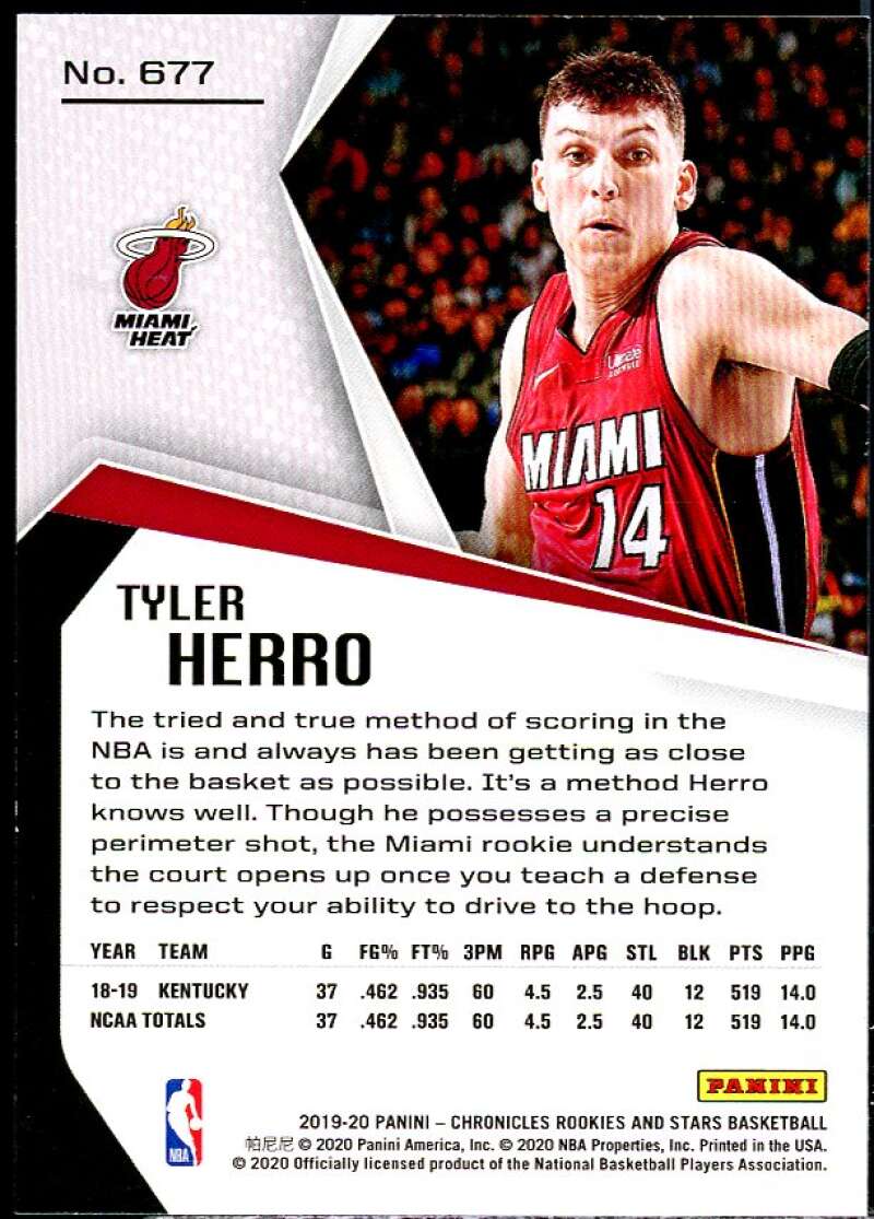 Tyler Herro Rookie Card 2019-20 Panini Chronicles Rookies Stars #677 Image 2