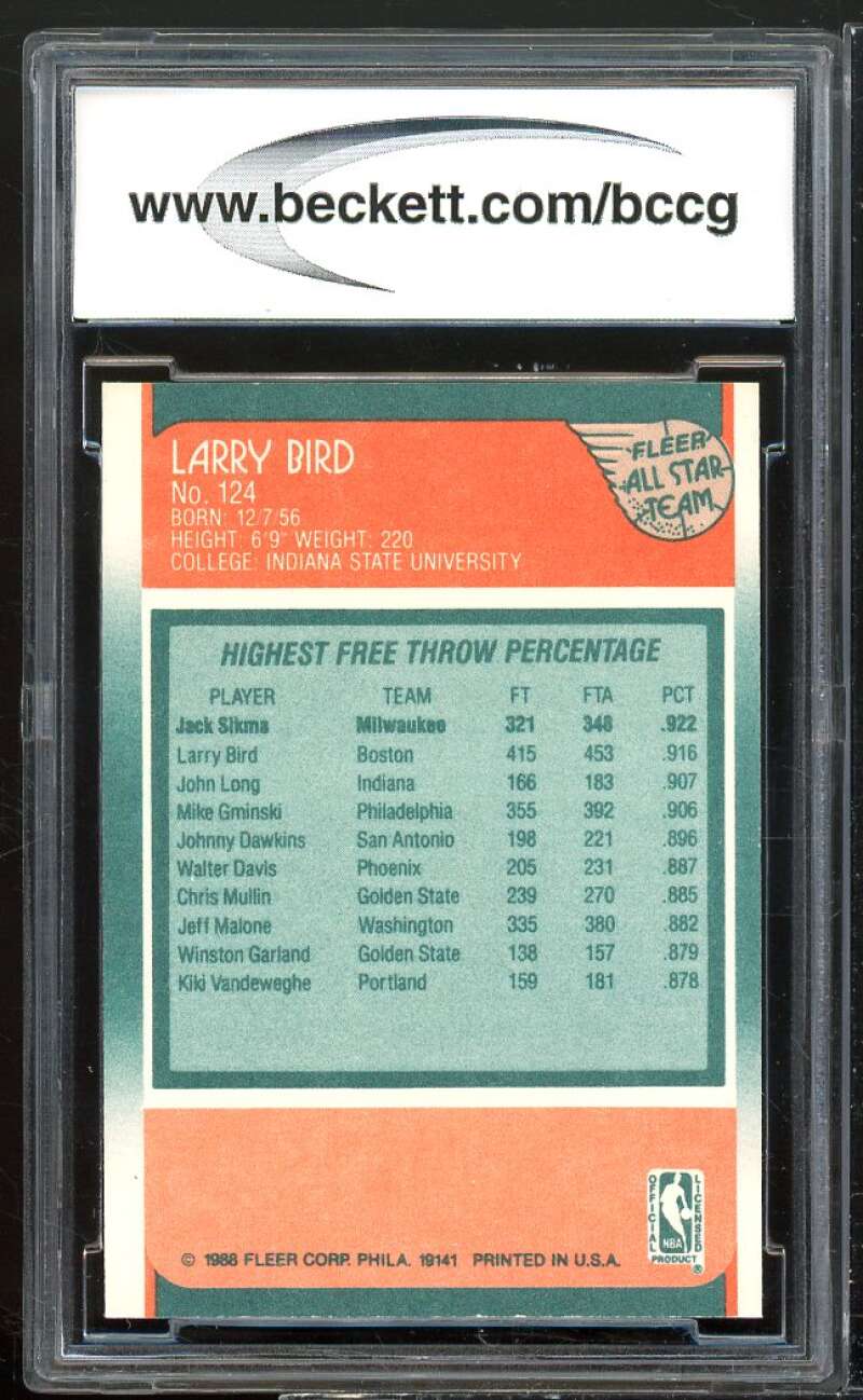 Larry Bird Card 1988-89 Fleer All Star #124 BGS BCCG 9 Image 2