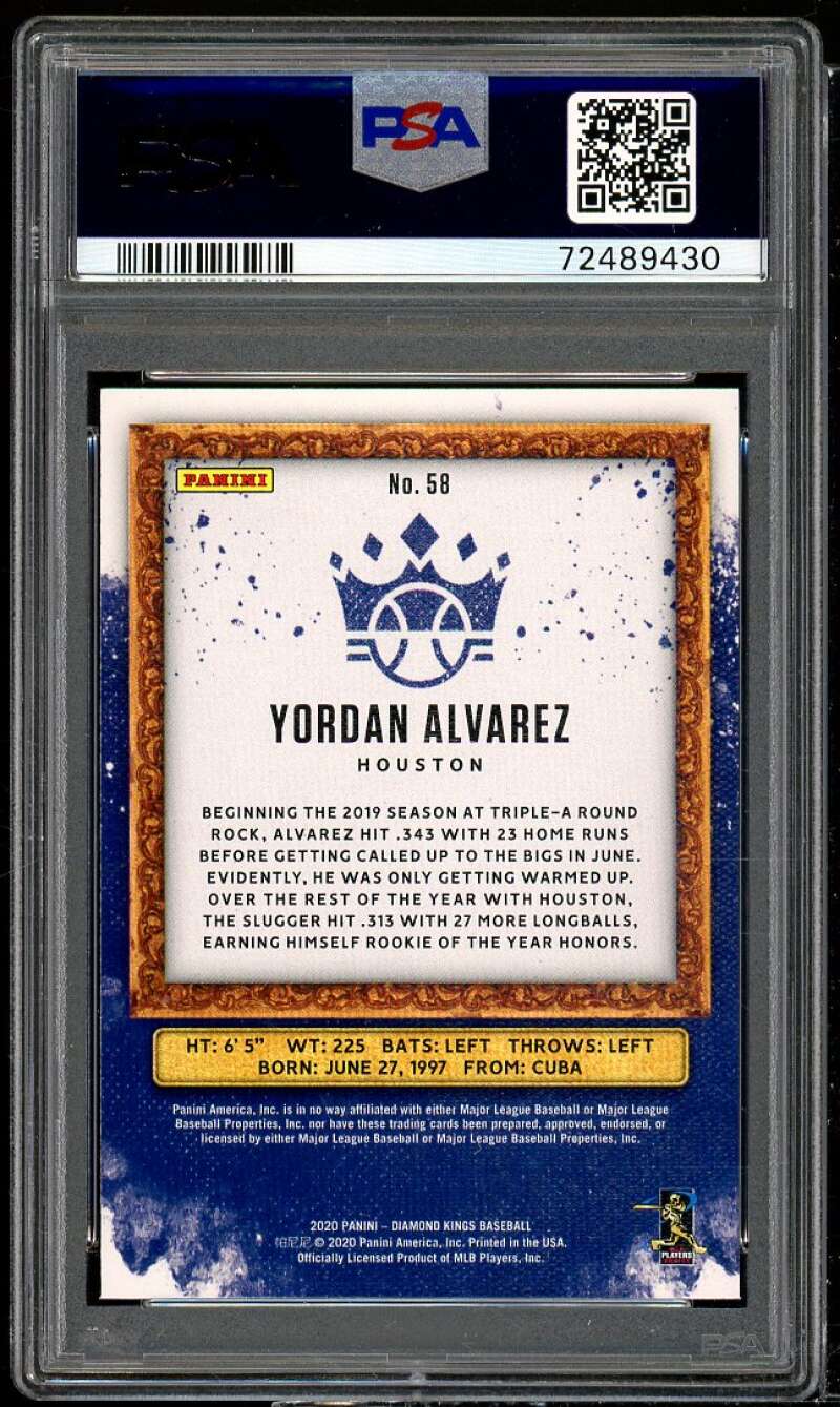 Yordan Alvarez Rookie Card 2020 Panini Diamond Kings #58 PSA 10 Image 2