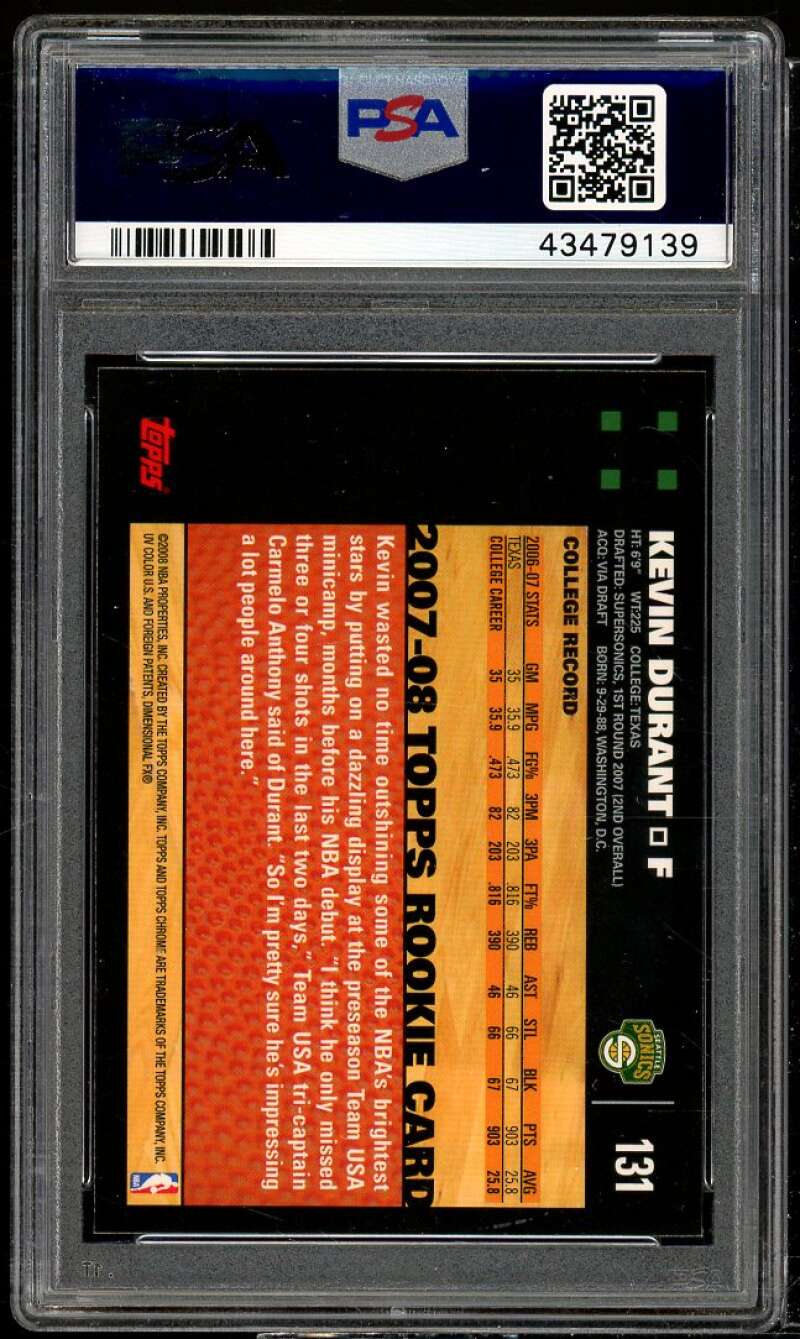 Kevin Durant Rookie Card 2007-08 Topps Chrome #131 PSA 9 Image 2