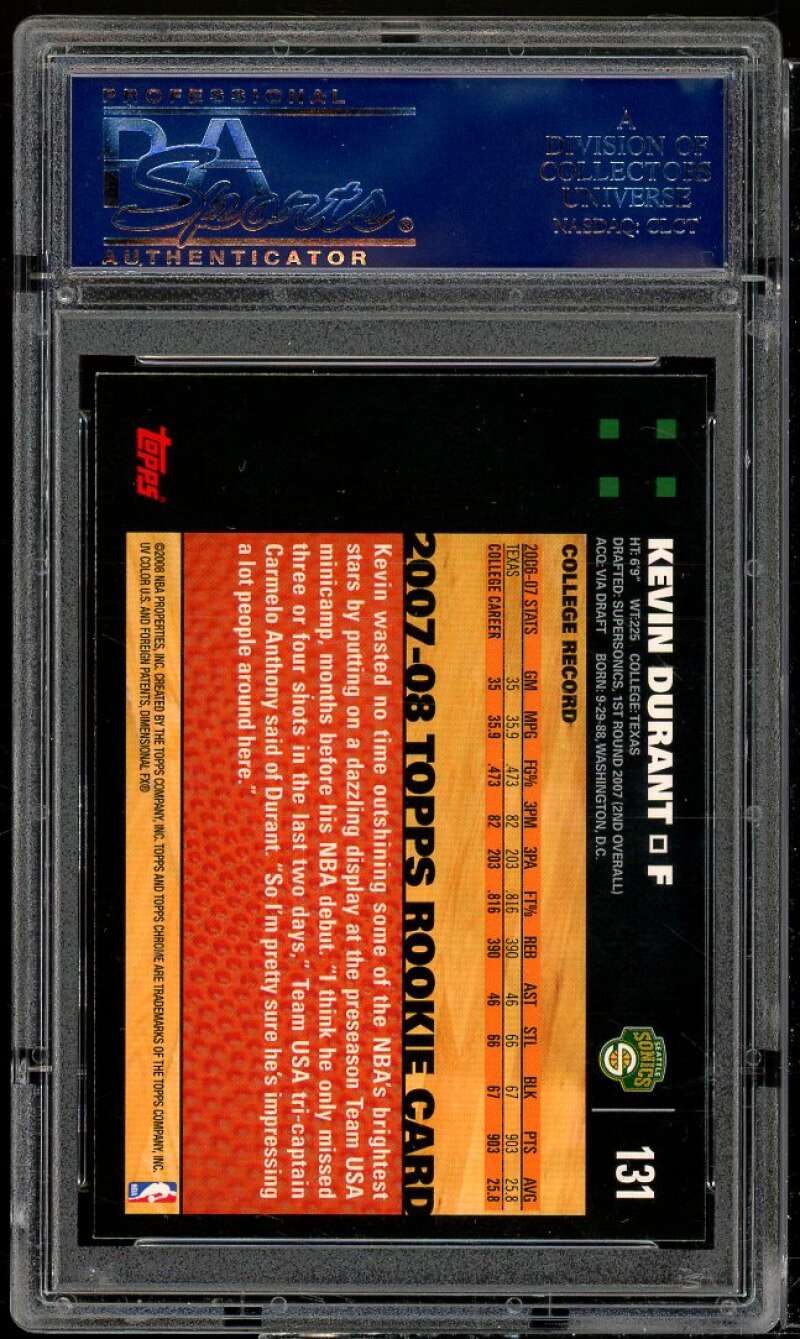 Kevin Durant Rookie Card 2007-08 Topps Chrome #131 PSA 9 Image 2