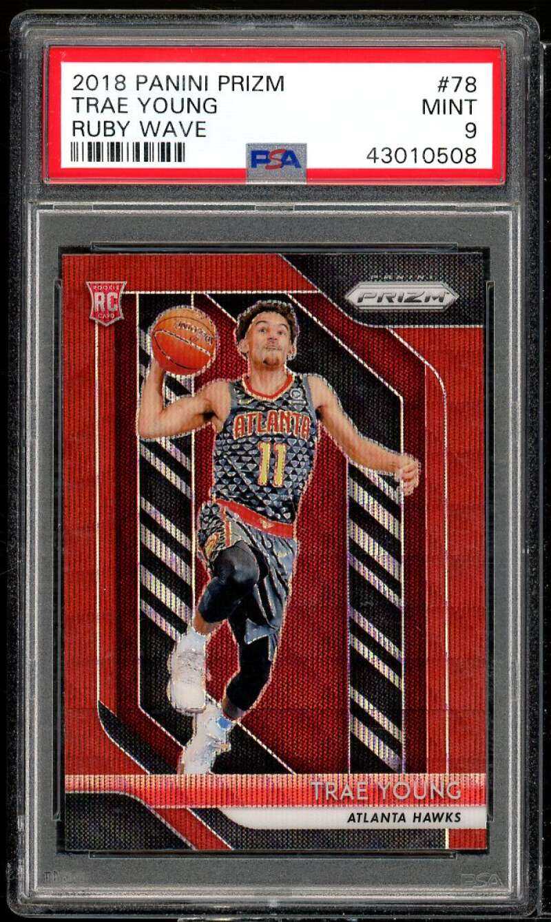 Trae Young Rookie Card 2018-19 Panini Prizm Ruby Wave #78 PSA 9 Image 1