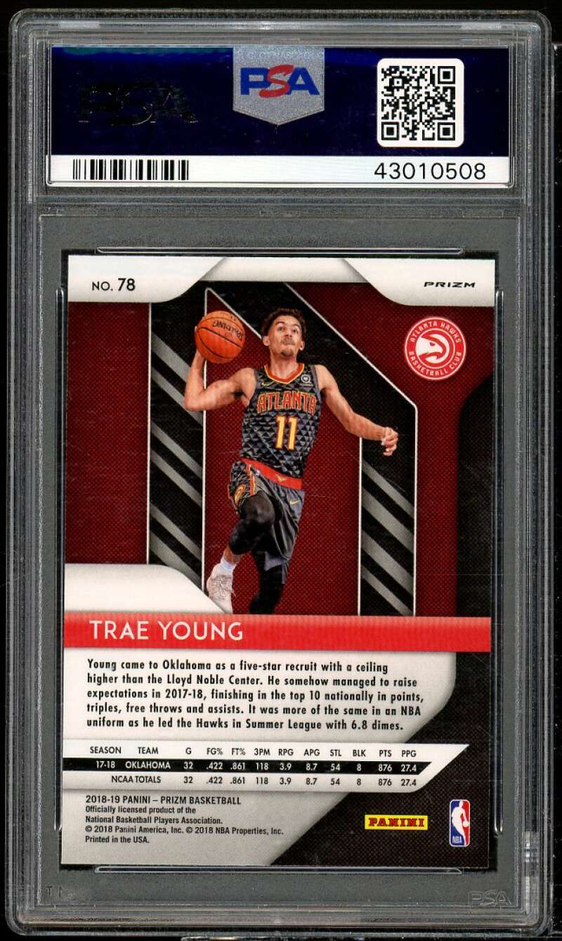 Trae Young Rookie Card 2018-19 Panini Prizm Ruby Wave #78 PSA 9 Image 2