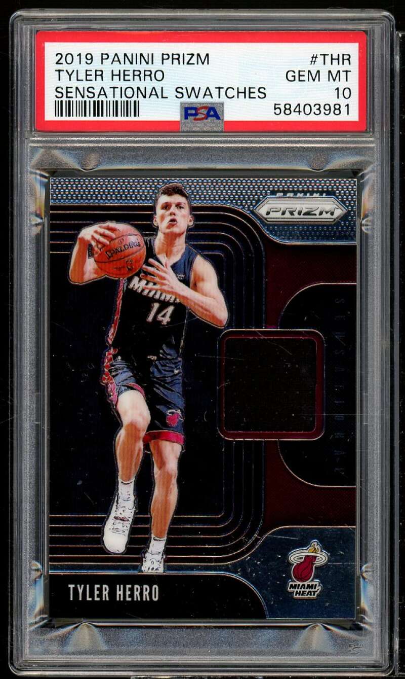 Tyler Herro Rookie Card 2019-20 Panini Prizm Sensational Swatches #THR PSA 10 Image 1