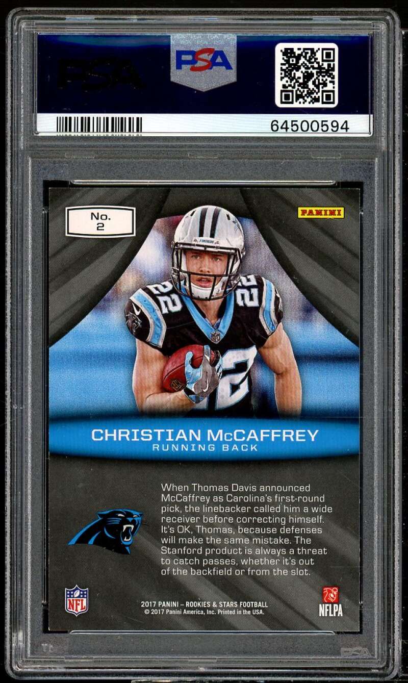 Christian McCaffrey Rookie 2017 Panini Rookies Stars Rush Gold (01/10) PSA 9 Image 2