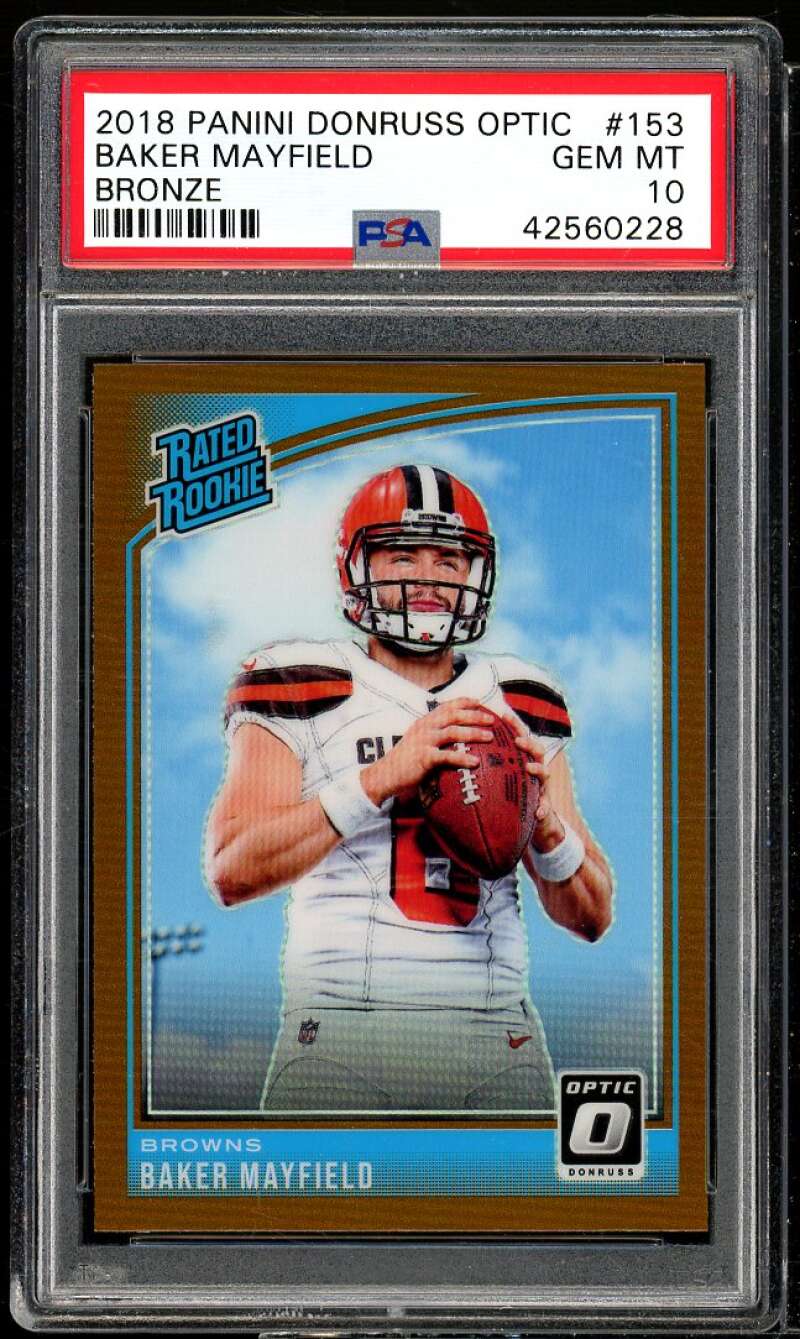 Baker Mayfield Rookie Card 2018 Donruss Optic Bronze #153 PSA 10 Image 1