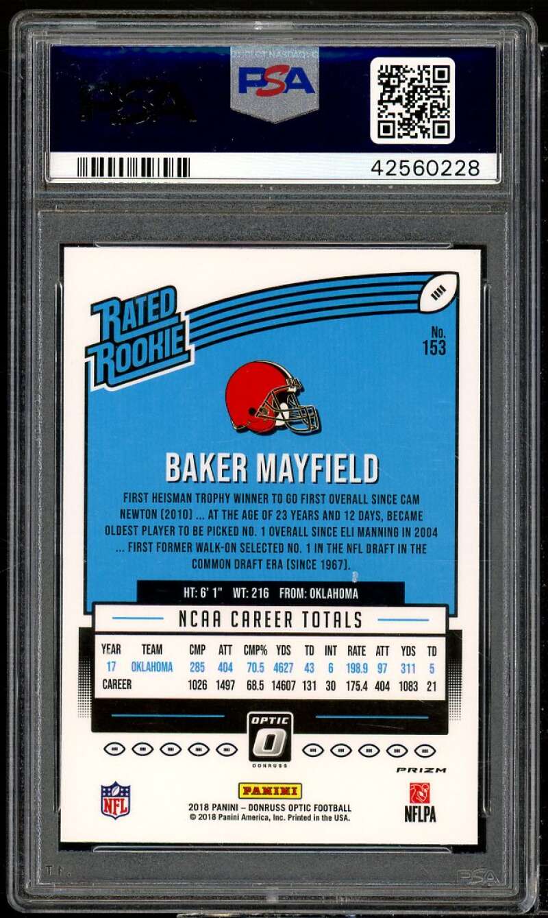 Baker Mayfield Rookie Card 2018 Donruss Optic Bronze #153 PSA 10 Image 2