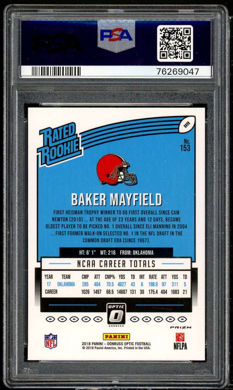 Baker Mayfield Rookie Card 2018 Donruss Optic Red yellow #153 PSA 10 Image 2