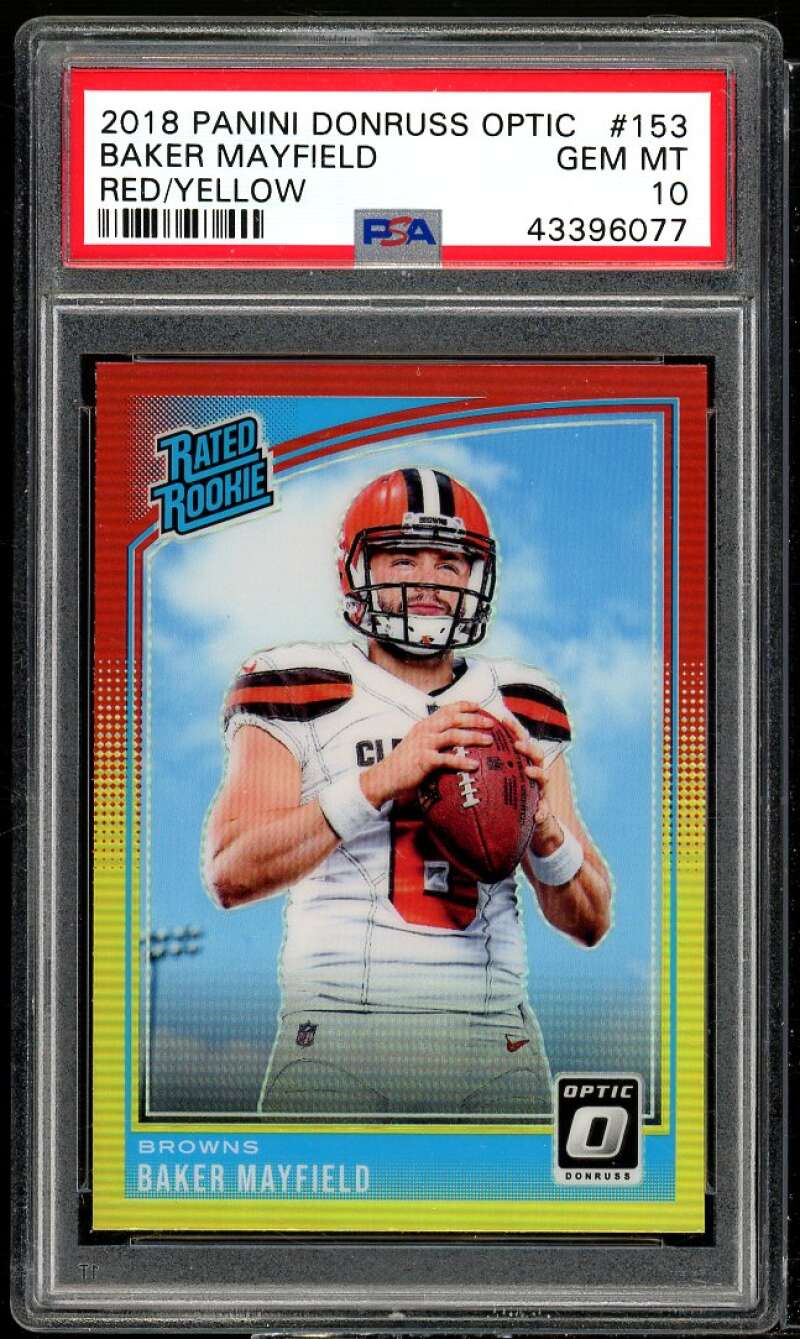 Baker Mayfield Rookie Card 2018 Donruss Optic Red yellow #153 PSA 10 Image 1