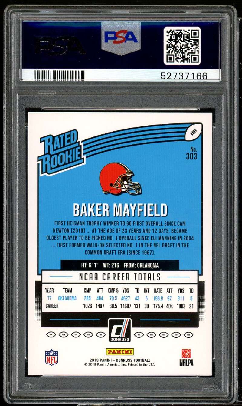 Baker Mayfield Rookie Card 2018 Donruss Press Proof Red #303 PSA 10 Image 2