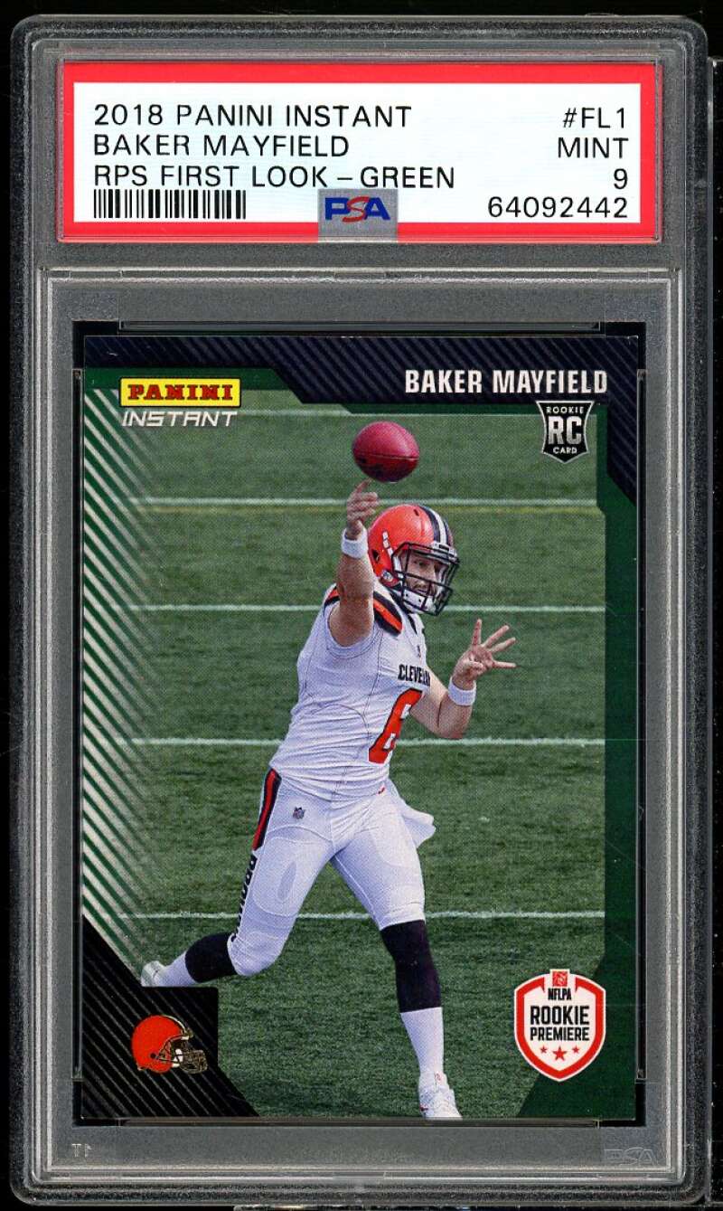 Baker Mayfield Rookie 2018 Panini Instant NFL RPS First Look Green (6/10) PSA 9 Image 1