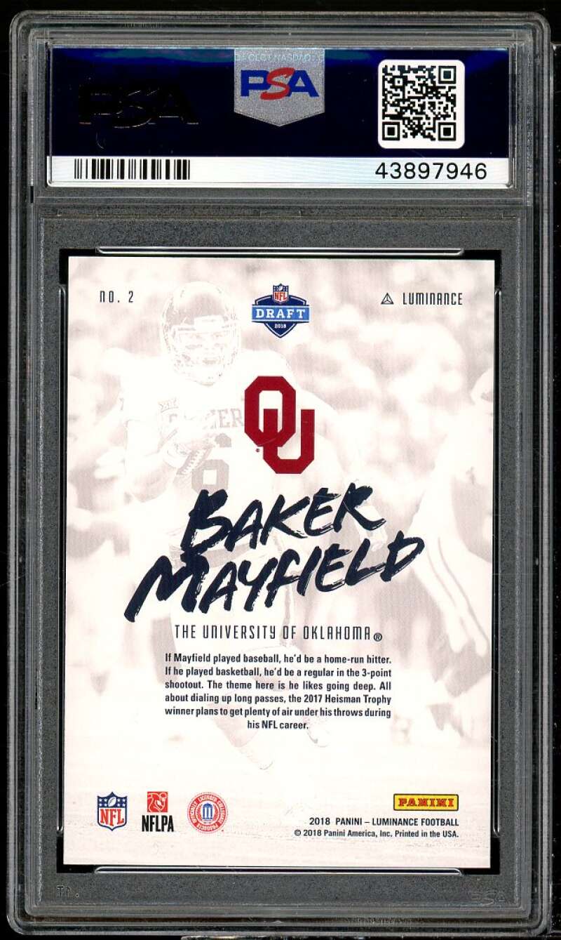 Baker Mayfield Rookie Card 2018 Panini Luminance Luminary #2 PSA 10 Image 2