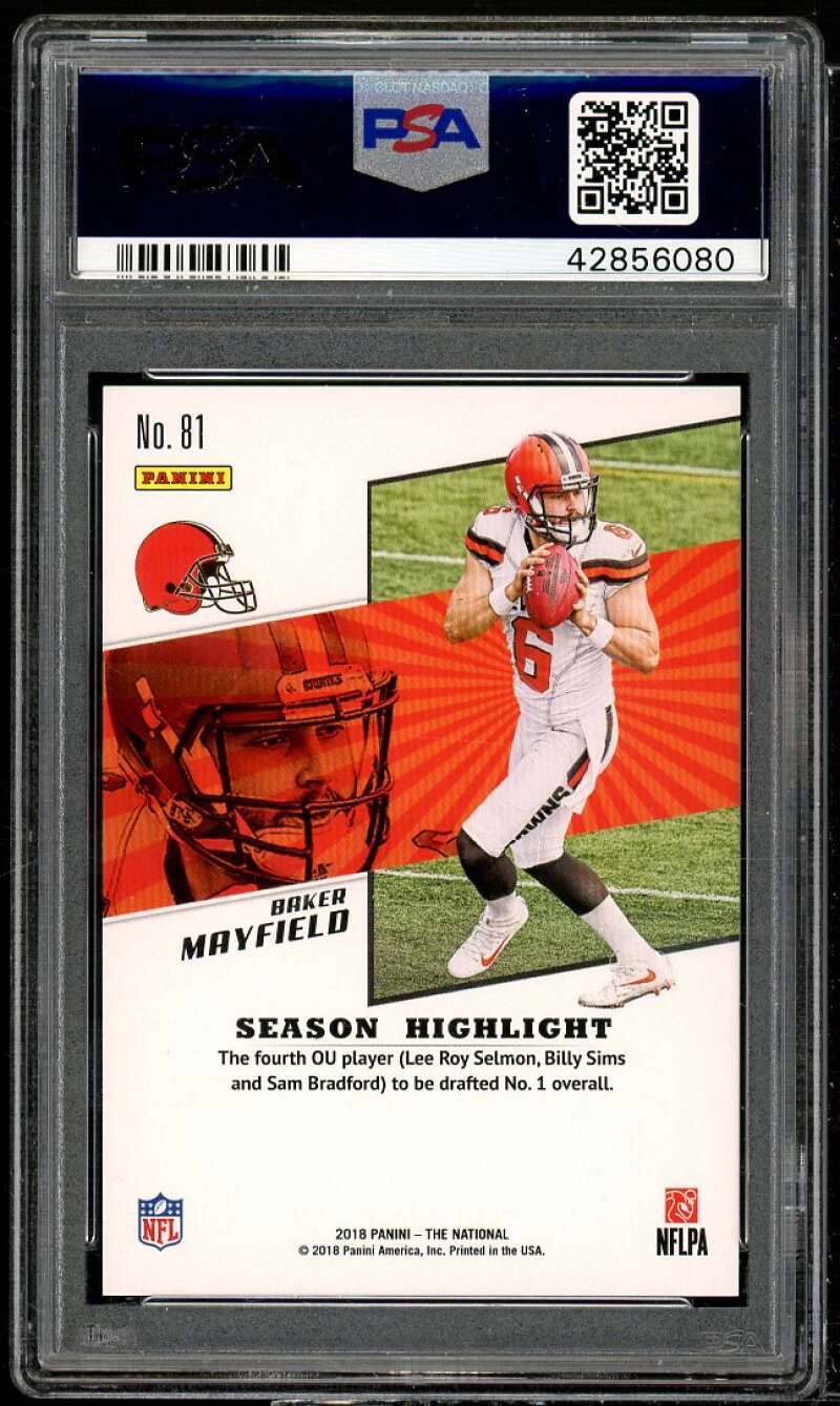 Baker Mayfield Rookie Card 2018 Panini National Conv White Jersey #81 PSA 10 Image 2