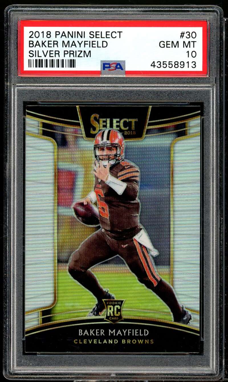 Baker Mayfield Rookie Card 2018 Panini Select Silver Prizm #30 PSA 10 Image 1