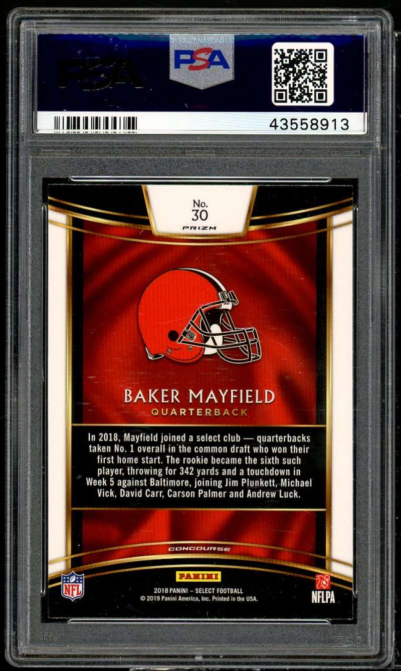 Baker Mayfield Rookie Card 2018 Panini Select Silver Prizm #30 PSA 10 Image 2