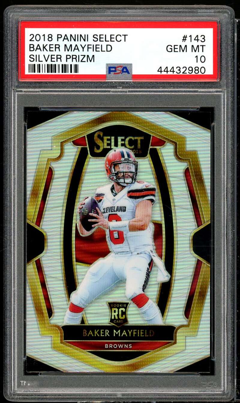 Baker Mayfield Rookie Card 2018 Panini Select Silver Prizm #143 PSA 10 Image 1