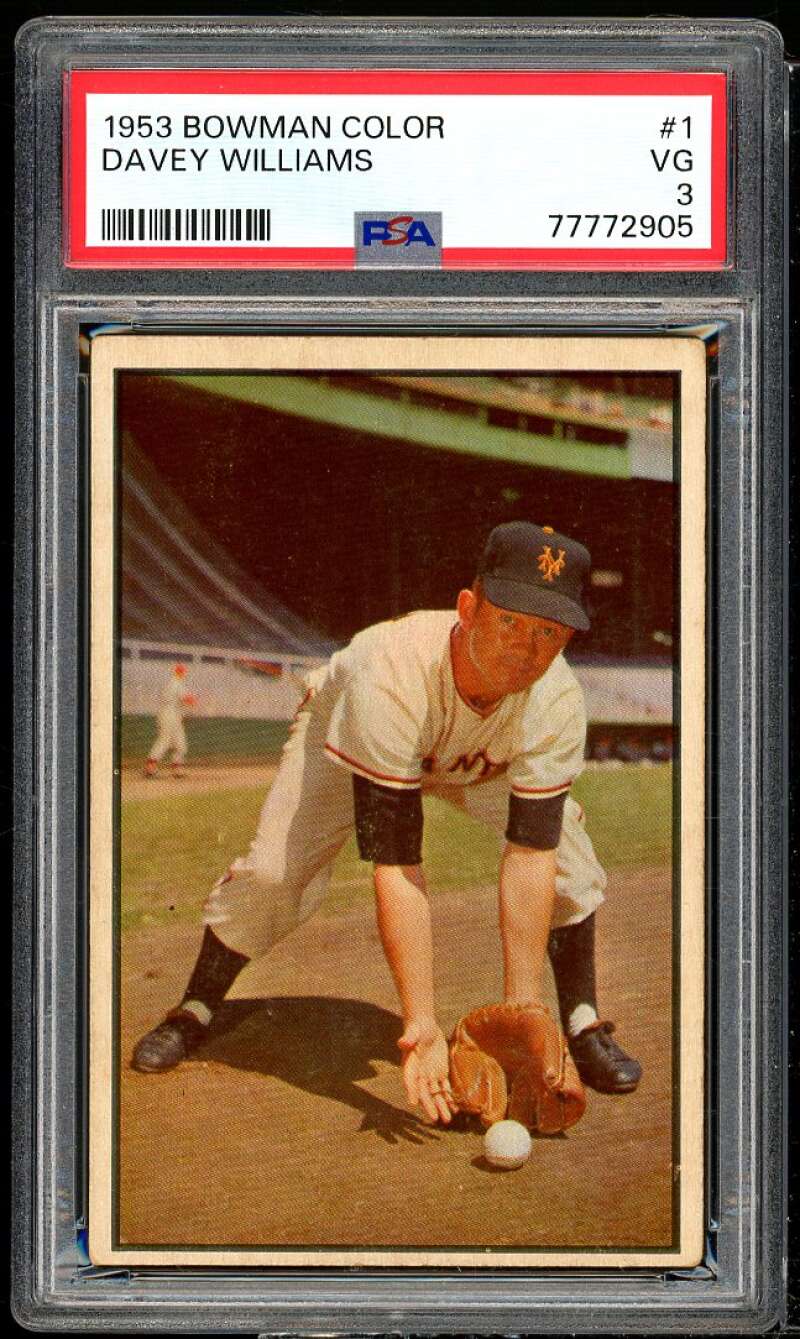 Davey Williams Card 1953 Bowman Color #1 PSA 3 Image 1