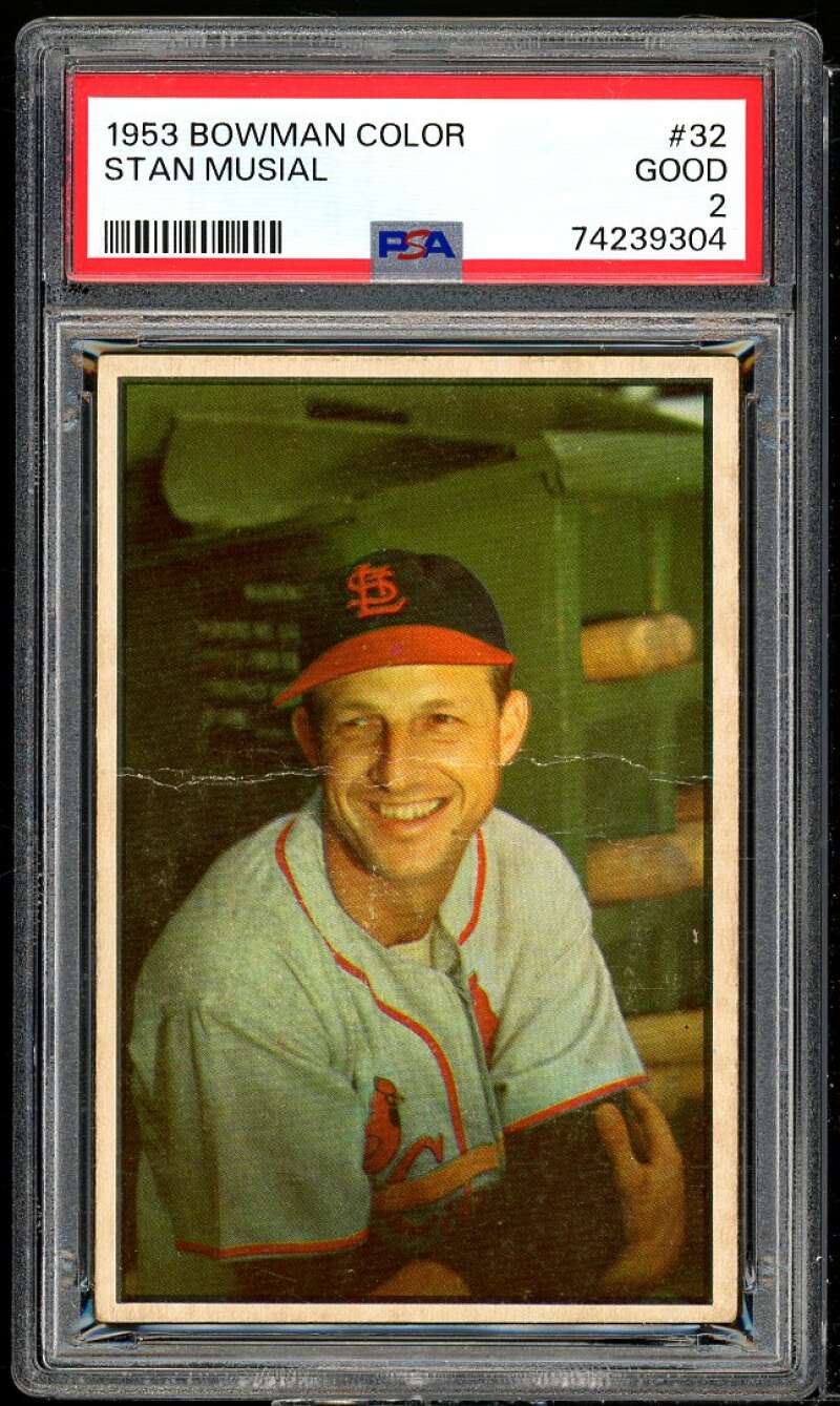 Stan Musial Card 1953 Bowman Color #32 PSA 2 Image 1