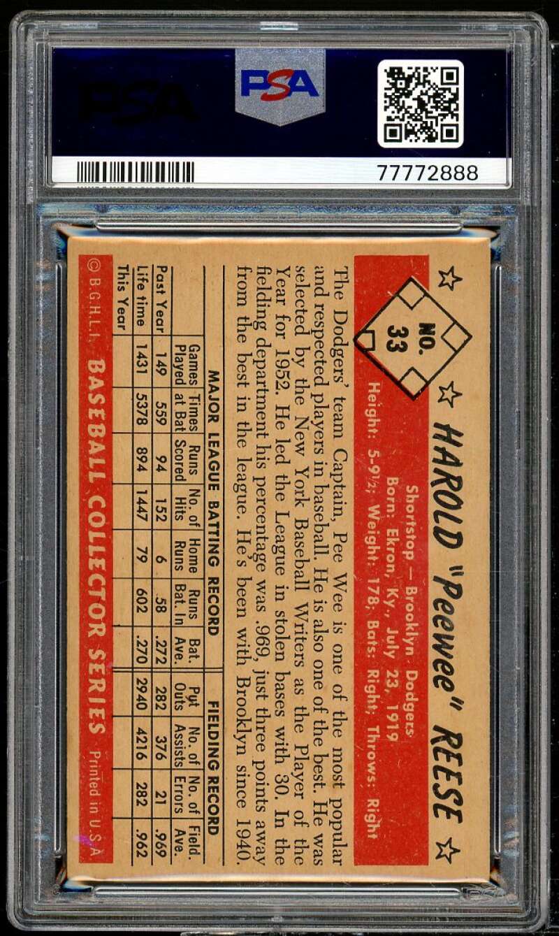 Pee Wee Reese Card 1953 Bowman Color #33 PSA 4 Image 2