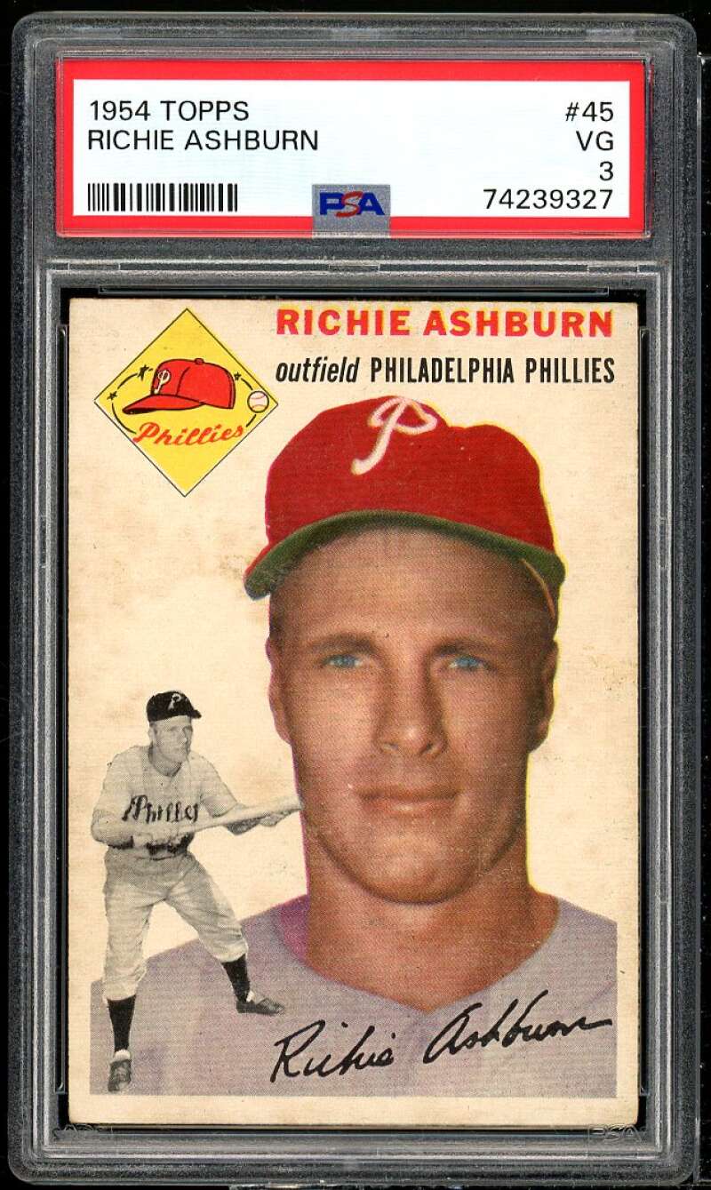 Richie Ashburn Card 1954 Topps #45 PSA 3 Image 1