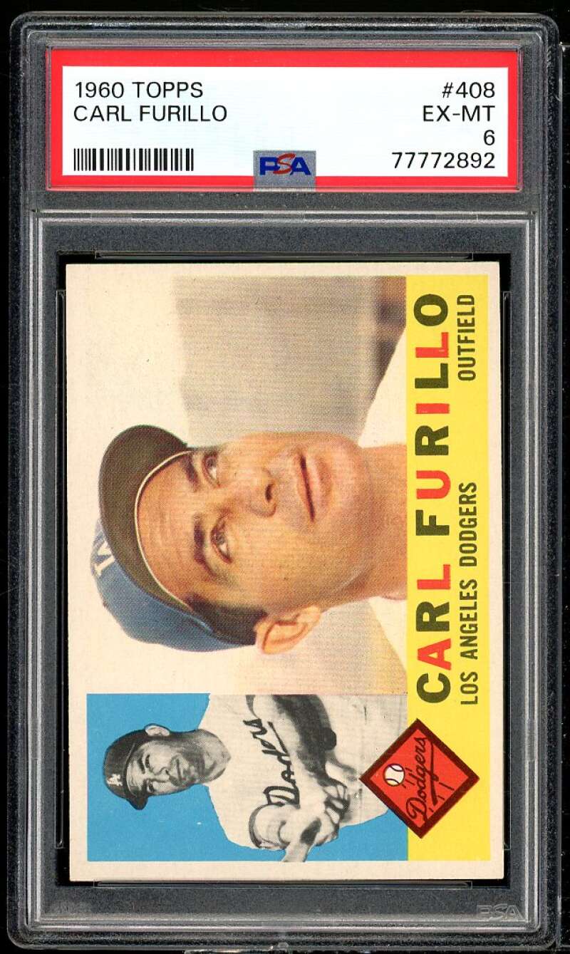 Carl Furillo Card 1960 Topps #408 PSA 6 Image 1