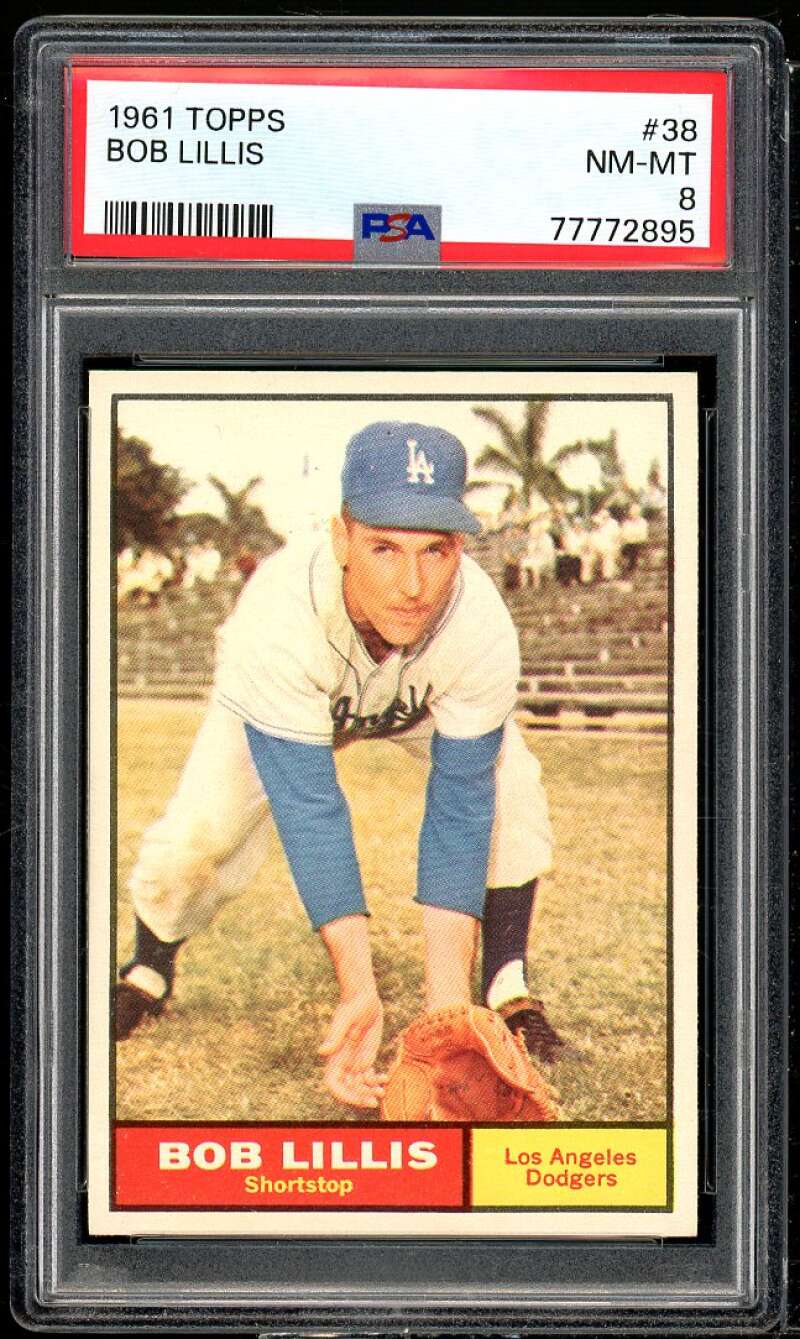 Bob Lillis Card 1961 Topps #38 PSA 8 Image 1