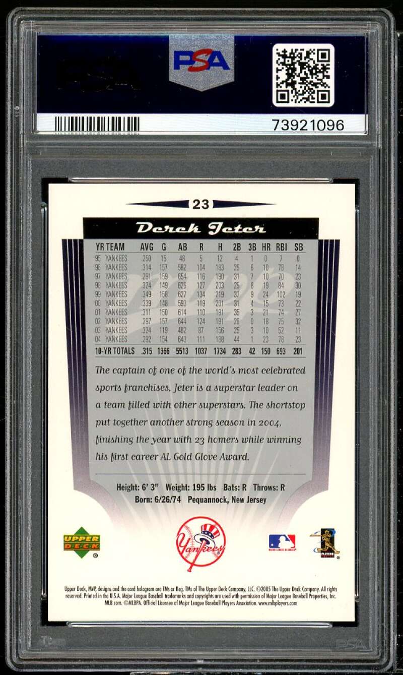 Derek Jeter Card 2005 Upper Deck MVP #23 PSA 10 Image 2