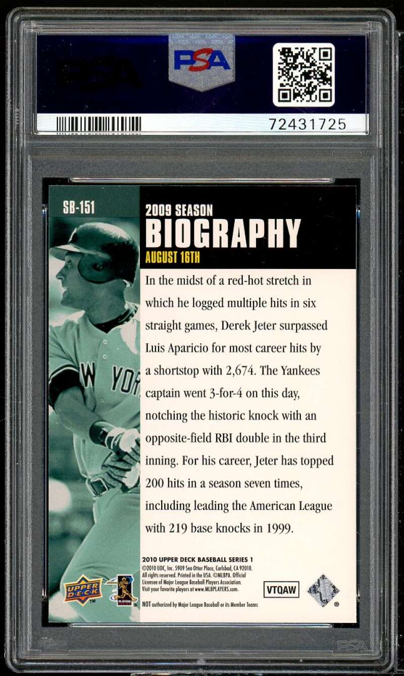 Derek Jeter Card 2010 Upper Deck Season Biography #SB-151 PSA 10 Image 2