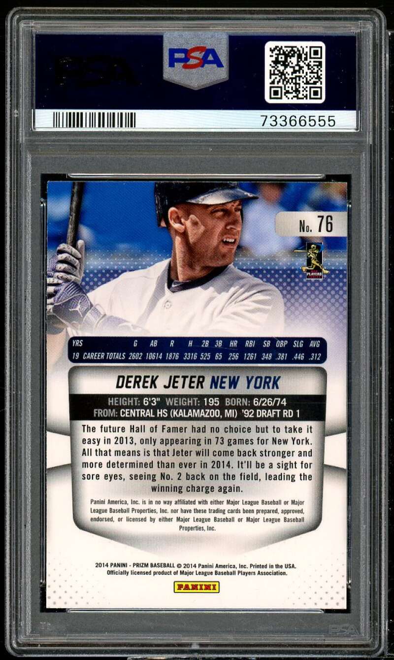 Derek Jeter Card 2014 Panini Prizm #76 PSA 10 Image 2