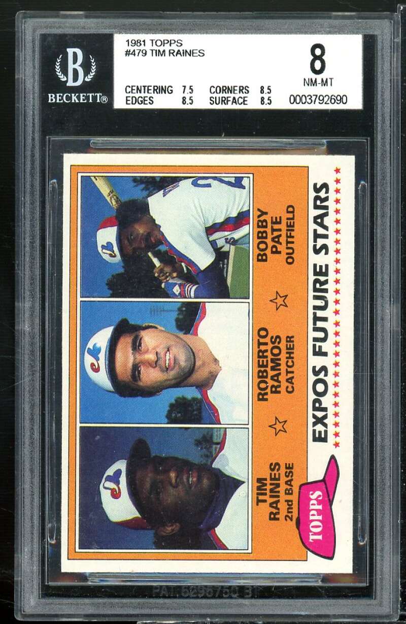 Tim Raines Rookie Card 1981 Topps #479 BGS 8 (7.5 8.5 8.5 8.5) Image 1