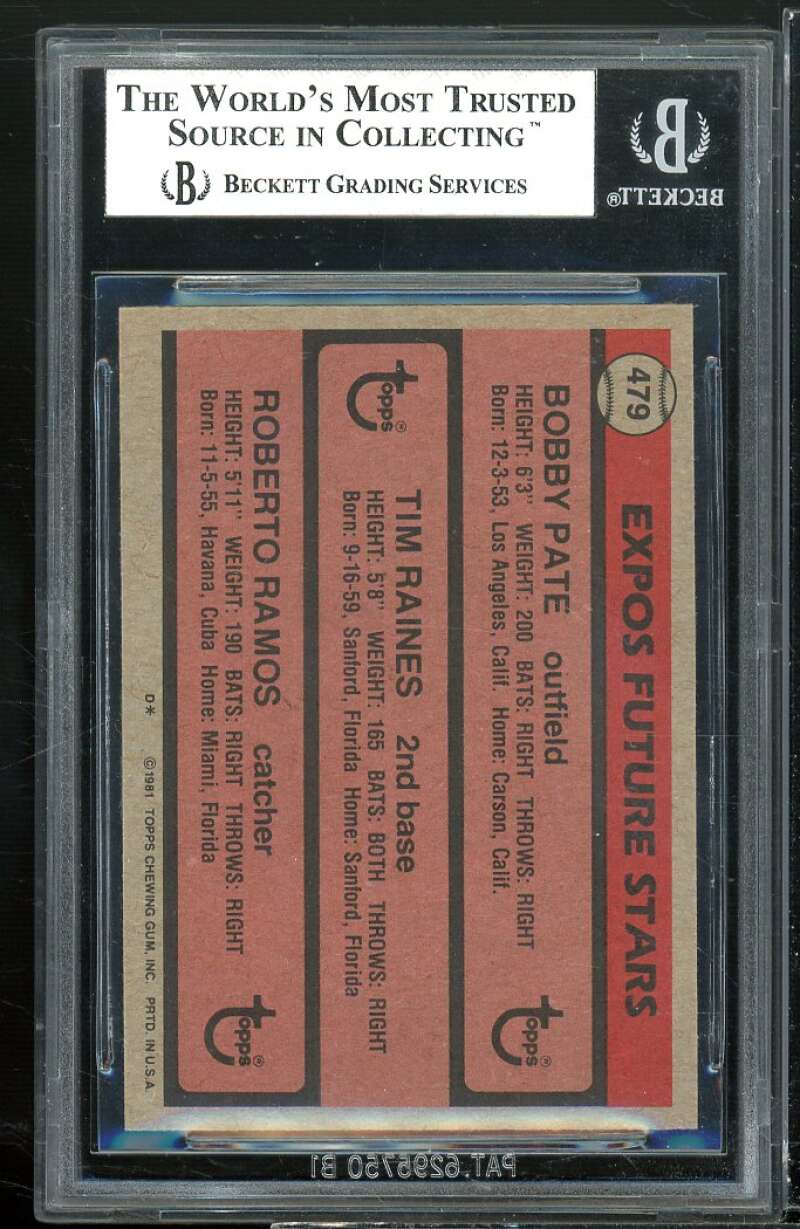 Tim Raines Rookie Card 1981 Topps #479 BGS 8 (7.5 8.5 8.5 8.5) Image 2