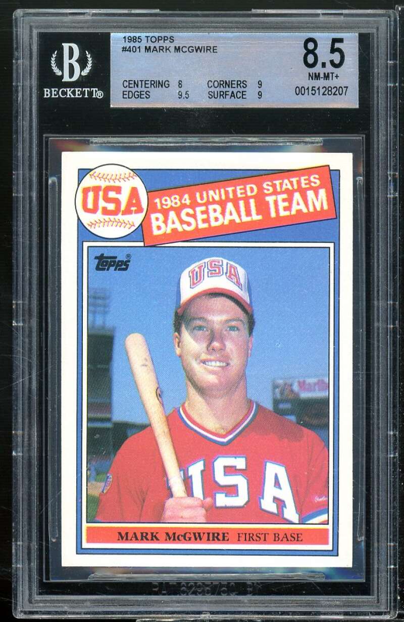 Mark McGwire Rookie Card 1985 Topps #401 BGS 8.5 (8 9 9.5 9) Image 1