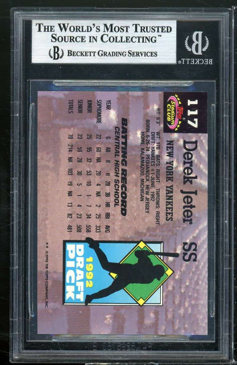 Derek Jeter Rookie Card 1993 Stadium Club Murphy #117 BGS 9 (9.5 9 9 9) Image 2