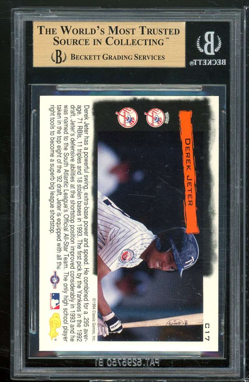 Derek Jeter Rookie 1994 Classic Cream of the Crop #C17 BGS 9.5 (9.5 9.5 9.5 9.5) Image 2