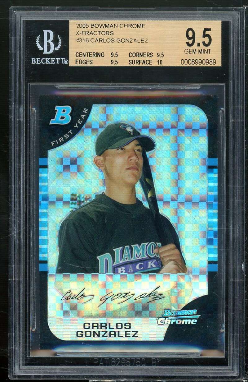 Carlos Gonzalez Rookie Card 2005 Bowman Chrome X-Fractors #316 BGS 9.5 Image 1